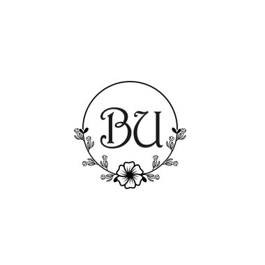 Düğün ve Güzellik Markaları İçin Zarif BU Çiçek Monogram Logosu