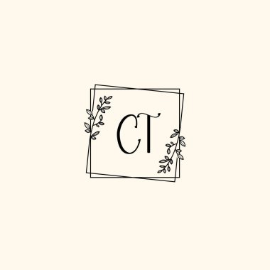 Zarif Çerçeve Tasarımlı Klasik Çiçek Monogram CT 'si