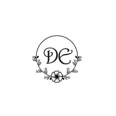 Düğün, Güzellik Markası Logosu Zarif DE Çiçek Monogramı
