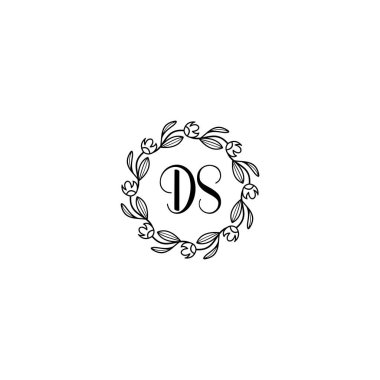 Zarif Çiçek Monogram Logosu DS El Yazısı Biçimi