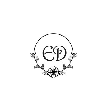 Düğün ve Güzellik Markaları İçin Zarif Ed Çiçek Monogramı Logosu