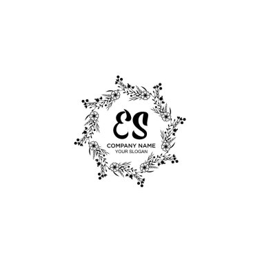 Klasik Çiçek Monogramı ES Zarif Çerçeve Tasarımı