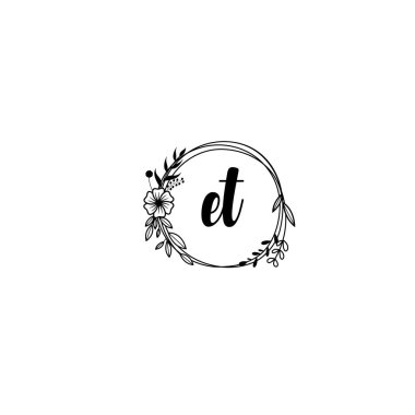 Zarif Çiçek Monogram Logosu ET El Yazısı Biçimi