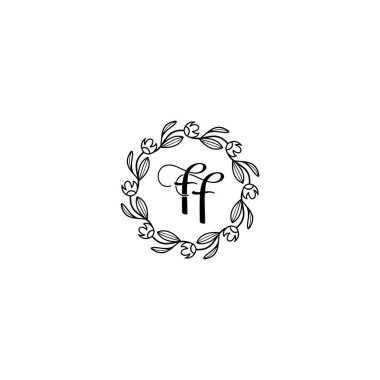 Zarif Çiçek Monogramı Logosu FF el yazısı biçiminde