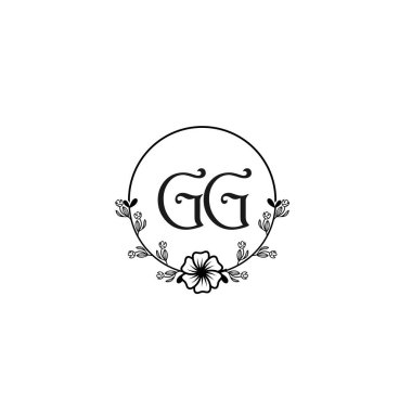 Şık GG Çiçekli Düğün ve Güzellik Markası Logosu