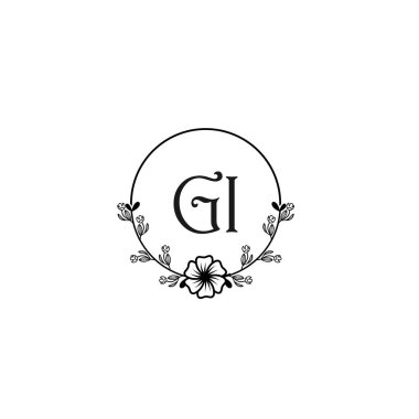 Düğün ve Güzellik Markaları İçin Zarif GI Çiçekli Monogram Logosu