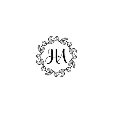 Zarif Çiçek Monogram Logosu El Yazısıyla HA