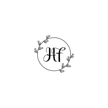 Düğün ve Güzellik Markaları İçin Zarif HF Çiçekli Monogram Logosu