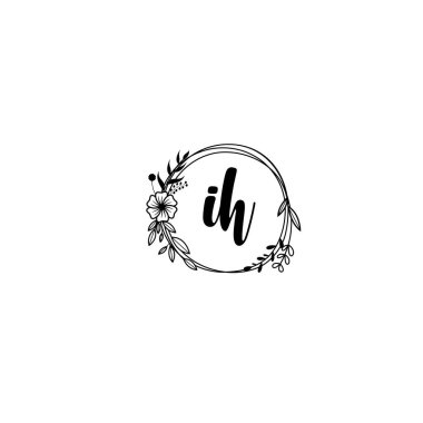 Zarif Çiçek Monogramı IH logosu el yazısı biçiminde