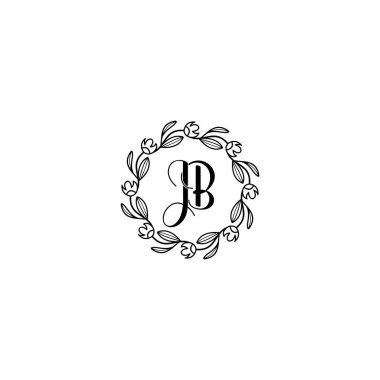 El yazısıyla yazılmış zarif çiçek monogramı logosu JB