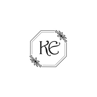 Zarif Çerçeve Tasarımı ile Klasik Çiçek Monogramı KE