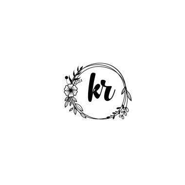 El Yazısı Biçimli Zarif Çiçek Monogramı Logosu KR