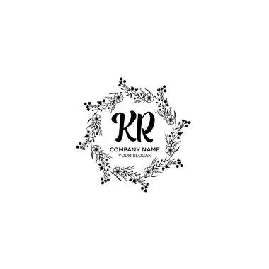 Klasik Çiçek Monogramı KR ve Zarif Çerçeve Tasarımı