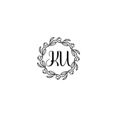 Zarif Çiçek Monogramı Logosu KU El Yazısı Biçimi