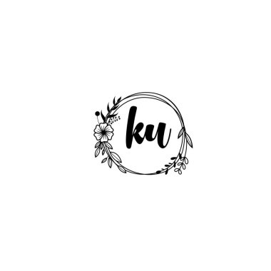 Zarif Çiçek Monogramı Logosu KU El Yazısı Biçimi