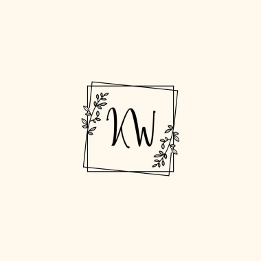 Klasik Çiçek Monogramı KW ve Zarif Çerçeve Tasarımı