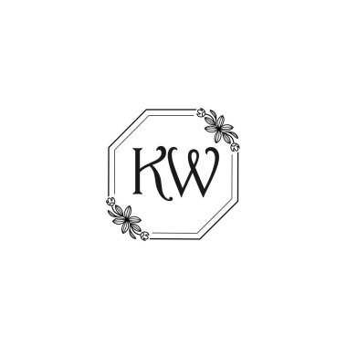 Klasik Çiçek Monogramı KW ve Zarif Çerçeve Tasarımı
