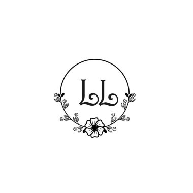 Düğün ve Güzellik Markası için Zarif LL Çiçek Monogramı Logosu