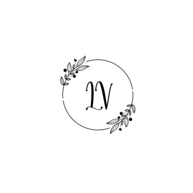 Şık LV Çiçekli Düğün ve Güzellik Markası Logosu