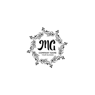 Klasik Çiçek Monogramı MG Zarif Çerçeve Tasarımı