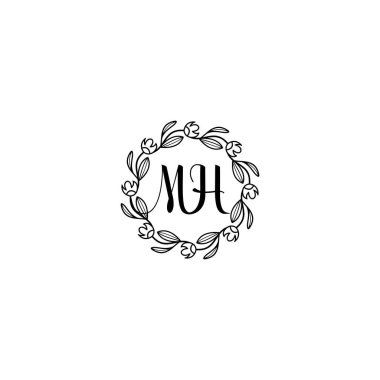 El Yazısı Biçimli Zarif Çiçek Monogramı MH