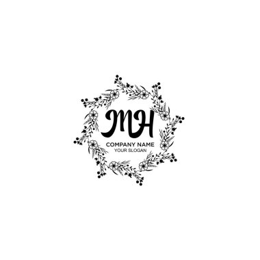 Klasik Çiçek Monogramı MH Zarif Çerçeve Tasarımı
