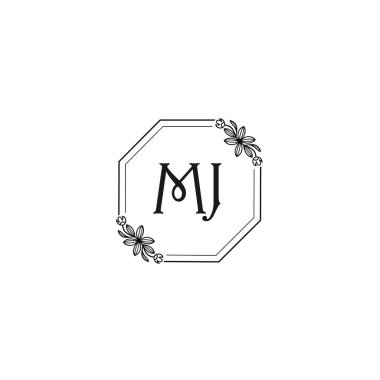 Klasik Çiçek Monogramı MJ ve Zarif Çerçeve Tasarımı