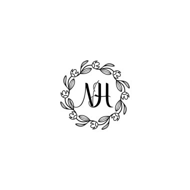 El Yazısı Biçimli Zarif Çiçek Monogramı NH