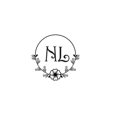 Nikah ve Güzellik Markaları İçin Zarif NL Çiçekli Monogram Logosu