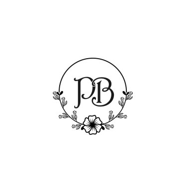 Düğün ve Güzellik Markaları İçin Zarif PB Çiçek Monogramı Logosu