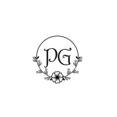 Düğün ve Güzellik Markaları İçin Zarif PG Çiçekli Monogram Logosu