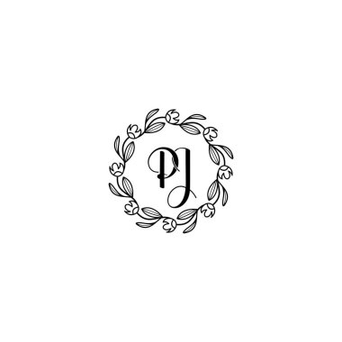 Zarif Çiçek Monogram Logosu PJ El Yazısı Biçimi