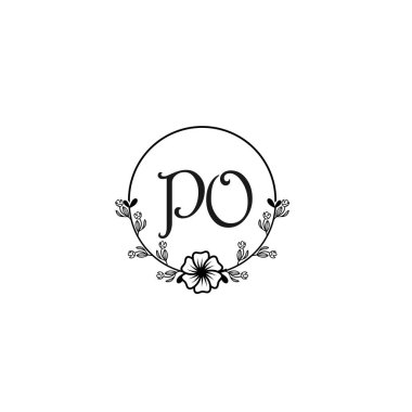 Düğün, Güzellik Markası Logosu Zarif PO Çiçekli Monogram