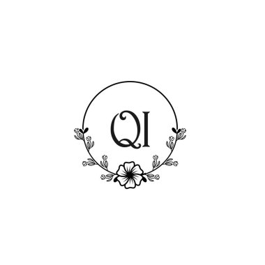 Şık QI Çiçekli Düğün ve Güzellik Markası Logosu