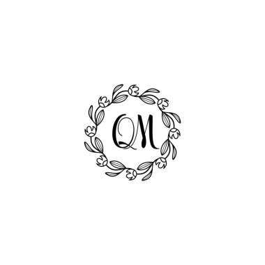 El Yazısı Biçiminde Zarif Çiçek Monogram Logosu QM