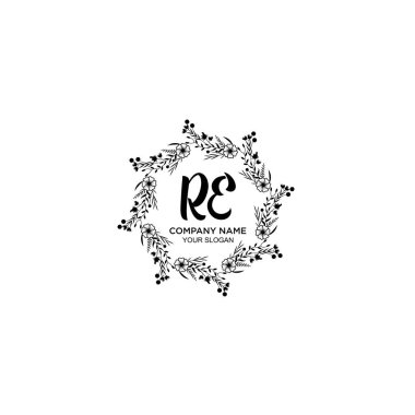 Klasik Çiçek Monogramı RE Zarif Çerçeve Tasarımı