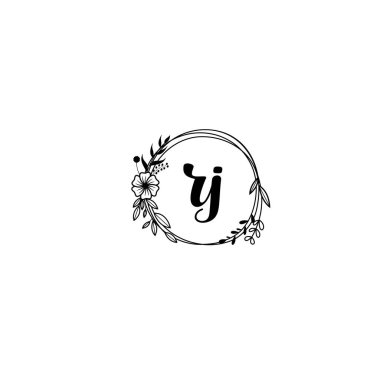 El Yazısı Biçimli Zarif Çiçek Monogram Logosu RJ