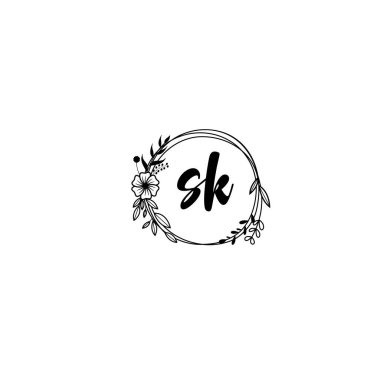 Zarif Çiçek Monogram Logosu SK El Yazısı Biçimi