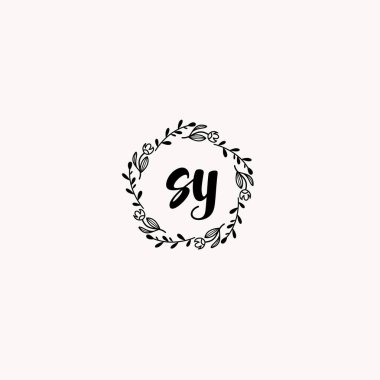 Zarif Çiçek Monogram Logosu SY El Yazısı Biçiminde
