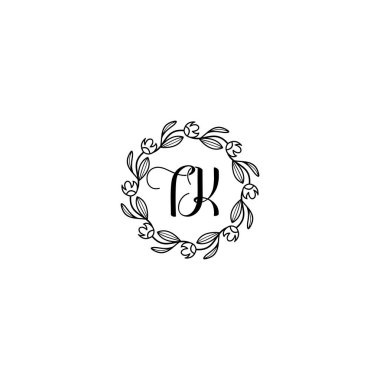 Zarif Çiçek Monogramı Logosu TK El Yazısı Biçimi