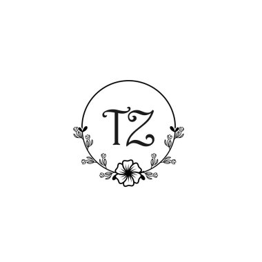 Düğün ve Güzellik Markaları İçin Zarif TZ Çiçekli Monogram Logosu