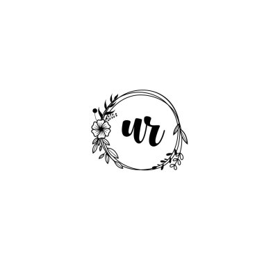 Zarif Çiçek Monogram Logosu UR el yazısıyla yazılmış