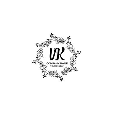 Klasik Çiçek Monogramı VK Zarif Çerçeve Tasarımı