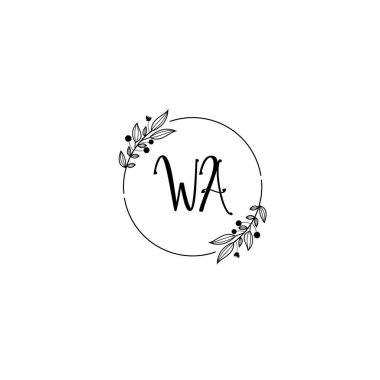 Şık WA Çiçekli Düğün ve Güzellik Markası Logosu