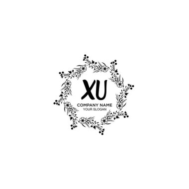 Klasik Çiçek Monogramı XU ve Zarif Çerçeve Tasarımı