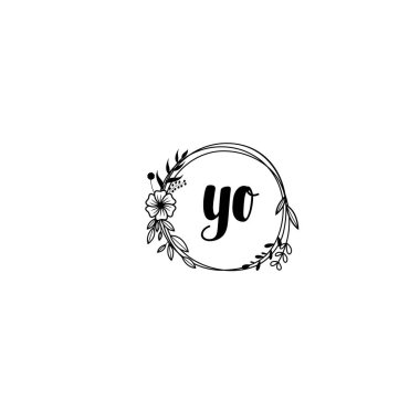 Zarif Çiçek Monogramı Logosu YO El Yazısı Biçimi