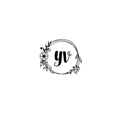 El Yazısı Biçimli Zarif Çiçek Monogramı Logosu YV