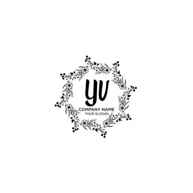Klasik Çiçek Monogramı YV ve Zarif Çerçeve Tasarımı