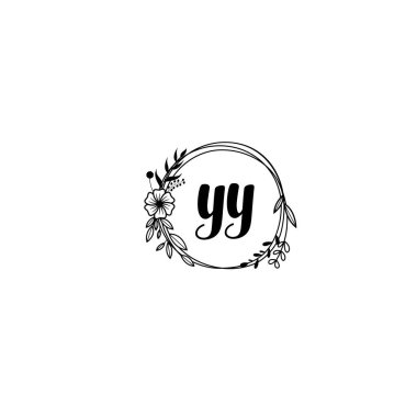 El Yazısı Biçimli Zarif Çiçek Monogramı Logosu YY