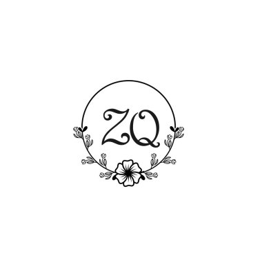 Düğün, Güzellik Markası Logosu Zarif ZQ Çiçek Monogramı